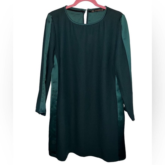 Zara Dresses & Skirts - Zara Basic Evergreen Tunic Dress with Satin Stripe Detail/Pockets, Size L